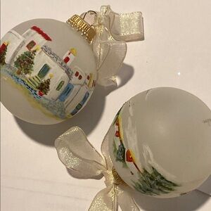 White and Red Holiday Ornaments with Festive Designs hand decorated